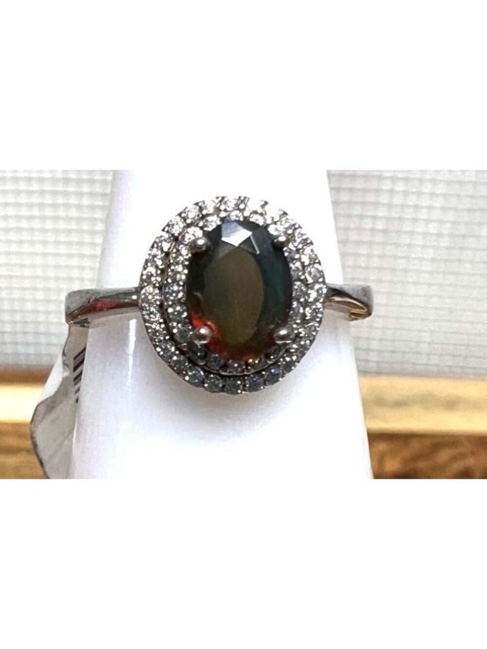 Artisan inspired blue opal .925 sterling silver ring, size 6, retro, avant garde